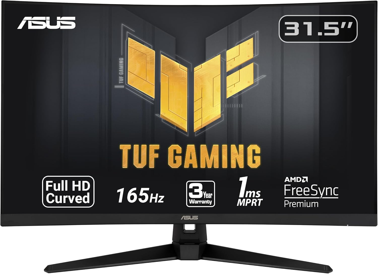 TUF Gaming VG328H1B 32” Curved Monitor, 1080P Full HD, 165Hz (Supports 144Hz), Extreme Low Motion Blur, Adaptive-Sync, Freesync Premium, 1Ms, Eye Care, HDMI D-Sub